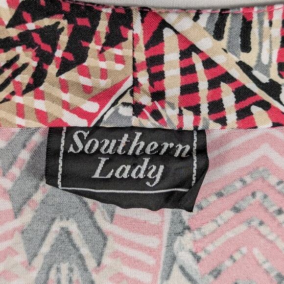 Southern Lady L Open Front Cardigan Pink Black Geometric Print Lightweight Top - Picture 2 of 4